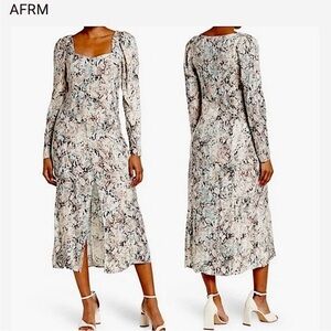 AFRM Neutral Snake Print Long Sleeve Midi Women's Sz XL Cream, Aqua, Brown, Blk